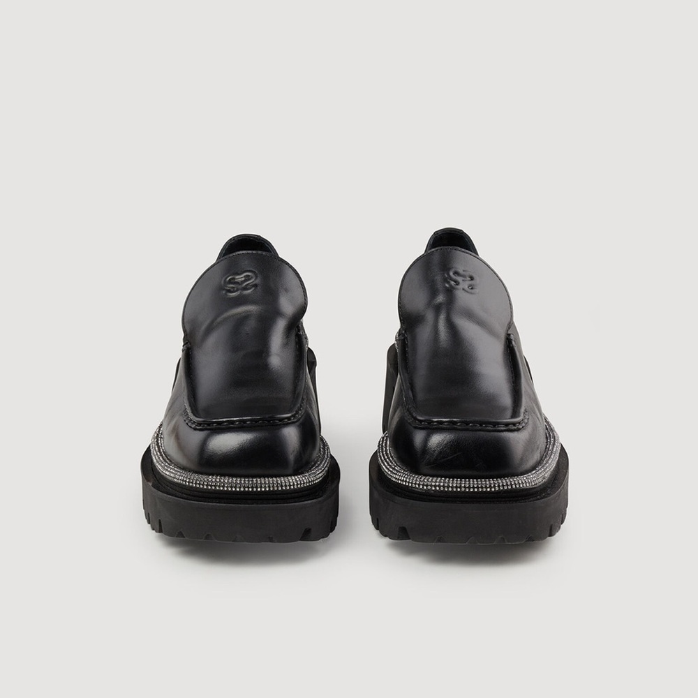 Sandro Women's Embellised Black Loafers with thick notched sole - Picture 2 of 10